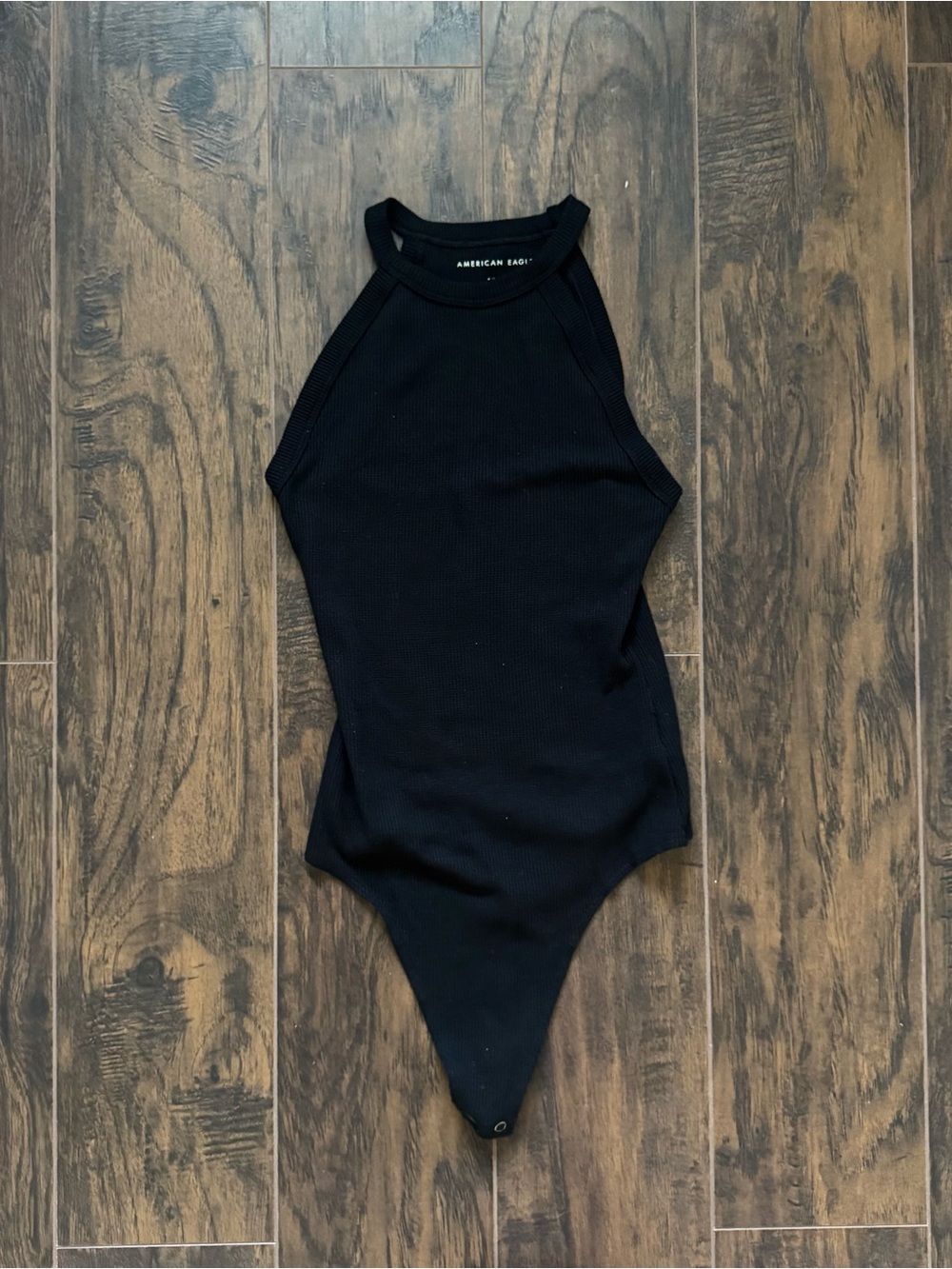 American Eagle Black High Neck Waffle Knit Bodysuit Size Small